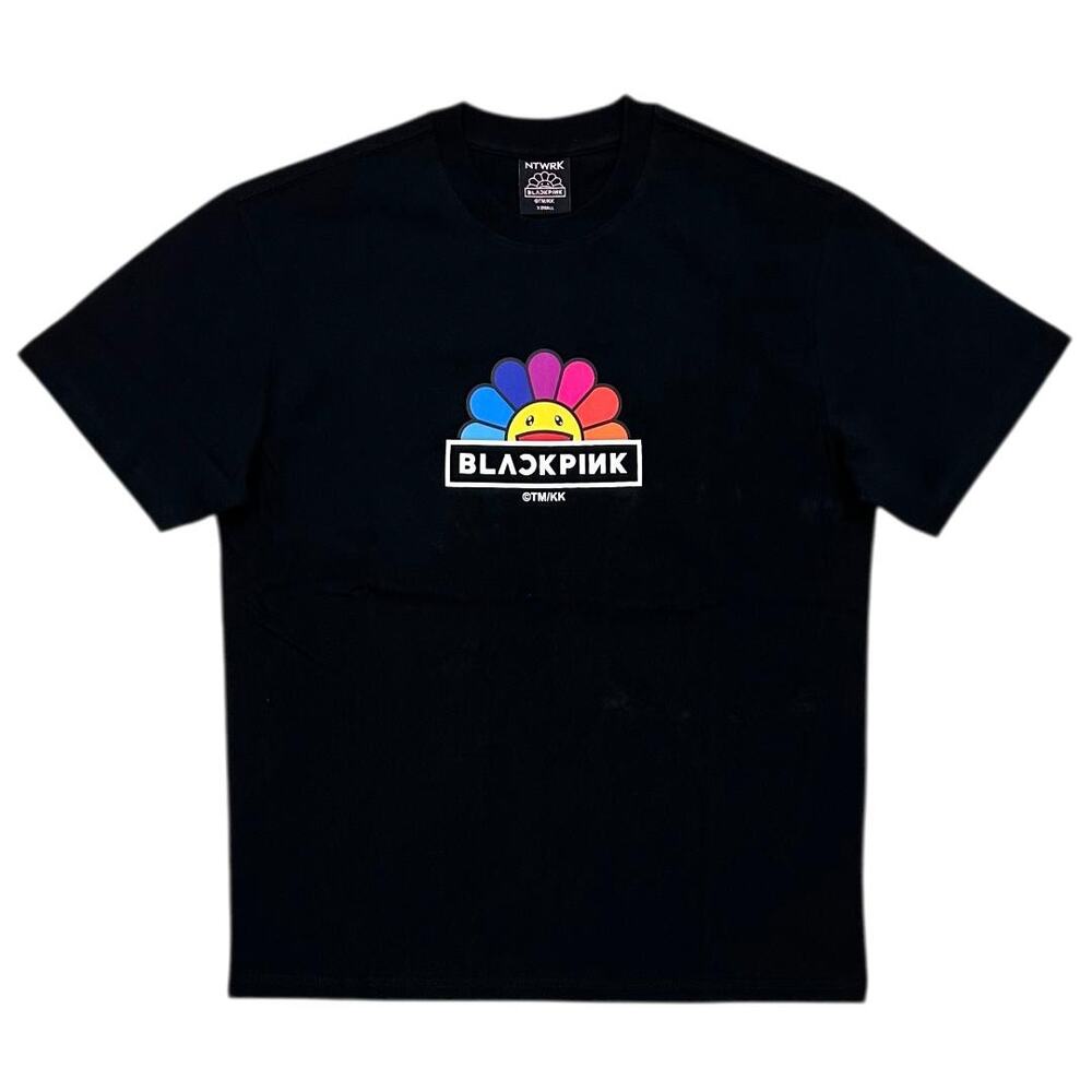 BLACKPINK Unisex X Takashi Murakami Rainbow Flower Logo Tee T-Shirt in Black
